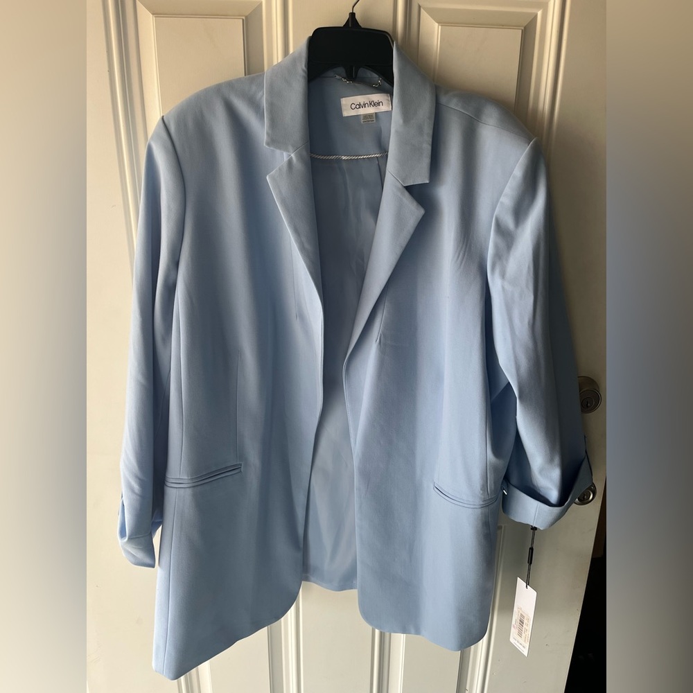 Calvin Klein NEW 22W light blue open-front casual blazer three-quarter sleeves - Picture 2 of 8